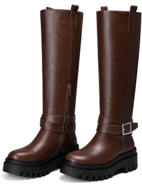 Cellenz Brown Knee-High Lug Sole Boots - Women